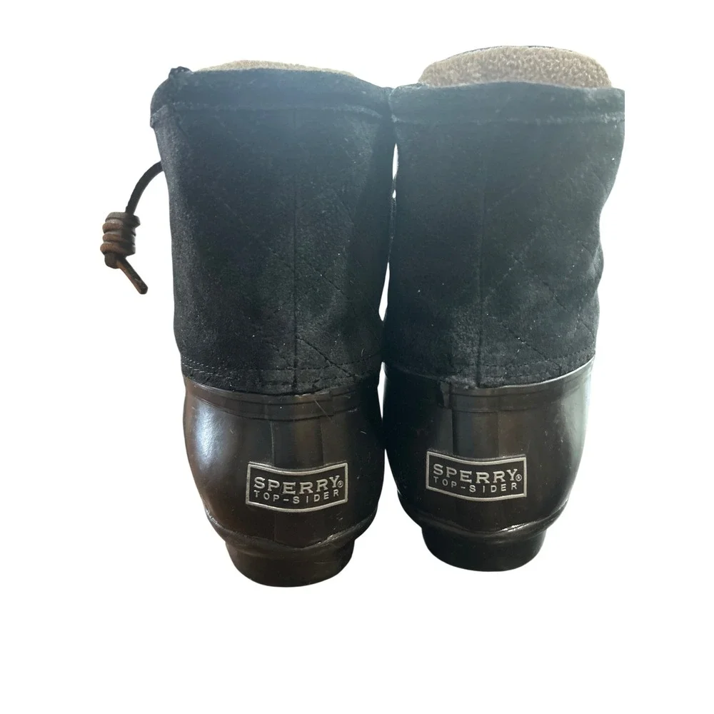 Sperry Saltwater Duck Boots Women Black Excellent Quilted Suede Ankle Boots